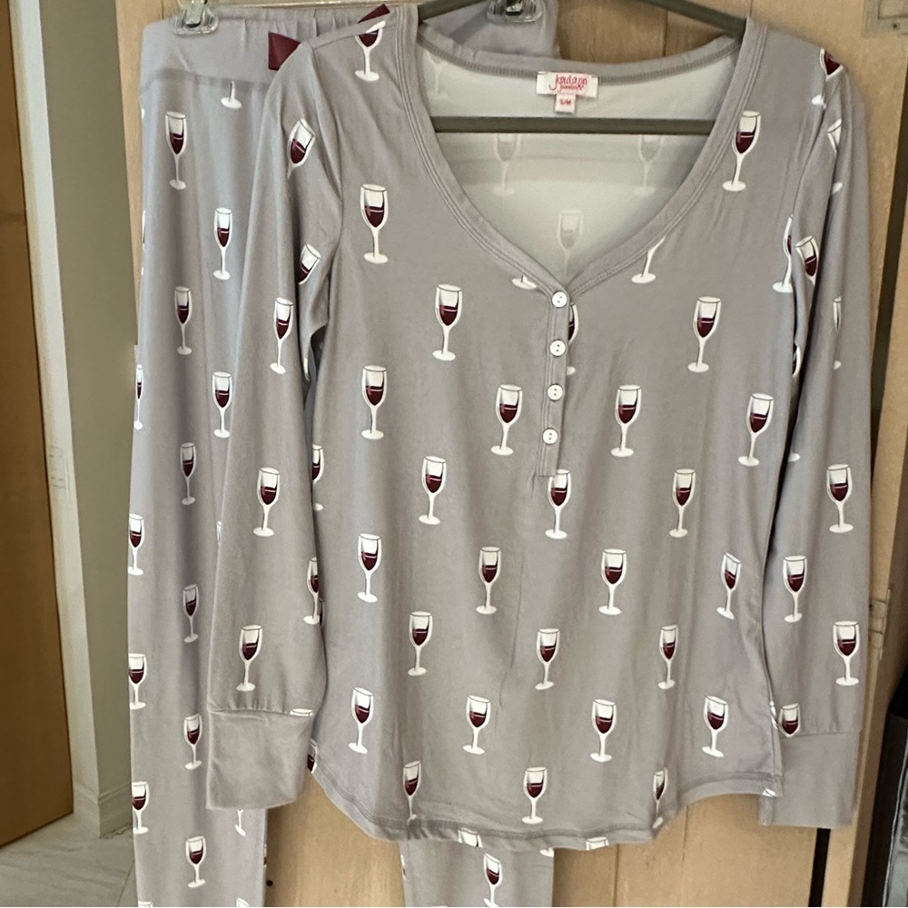 Jordann Jammies grey wine glass 2 piece pajama/ lounge set NWOT